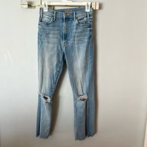 MOTHER Blue Ankle Cropped Jeans with Distressed Details